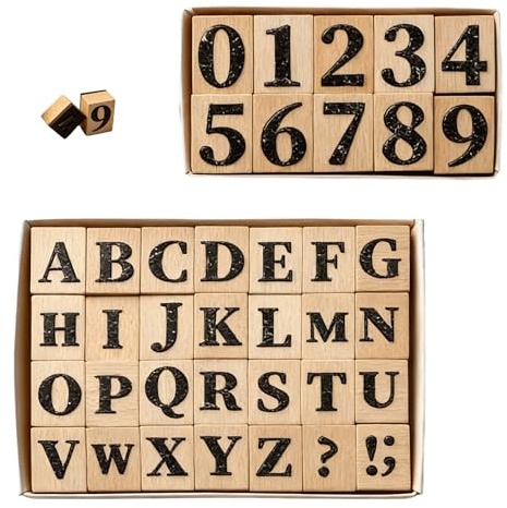 38 Stück Buchstaben Stempel Set, Buchstaben Holz, Zahlen und Symbole, Vintage Hölzerne Stempel für Handwerk
