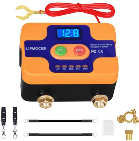 Batterietrennschalter 12V 240A, Autobatterie Kill Switch mit Fernbedienung | mit Spannungsanzeige, LED Display, für Auto, Motorrad, Anti-Diebstahl, Trennschalter, Fernbedienung, Batterie-Kill-Schalter