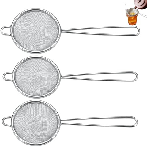 GZYCKJ 3 Pcs Tea Strainer, Stainless Steel Tea Strainer, Sieve Strainer | Stainless Steel, Non Slip Handle Tea Strainers, for Loose, Cocktail, Tea, Juice, Flour, Spices