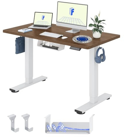 FLEXISPOT Escritorio Elevable Eléctrico con Tablero Acabado de Roble Hecho en UE,140×80cm,Altura Ajustable 71-120cm,Capacidad 80 kg,para Oficina,Trabajo Remoto,Hogar y Empresa,Roble Café + Blanco