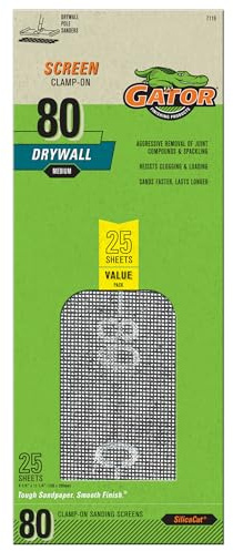 Gator 7119 Medium 80-Grit Drywall Sheet Sandpaper, 4.25 x 11.25 Inch, 25 Sheets