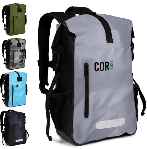 COR Surf Waterproof Dry Bag Backpack - Roll Top Drybag with Padded Laptop Sleeve, Has Welded Seams and Ergonomic Shoulder Pad, Ideal for Boating, Hiking, Kayaking, and More - 40L, Grey