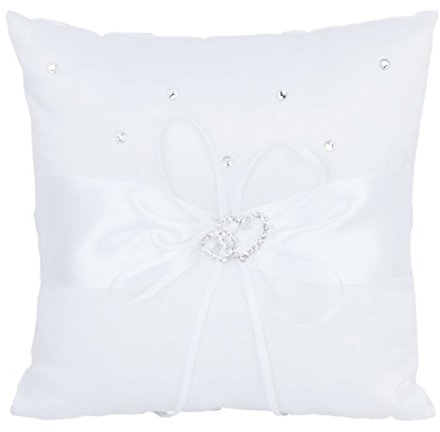 WINOMO Strass Braut Hochzeit Zeremonie Ringkissen Tasche Ring Bearer Kissen Kissen 10x10cm weiß