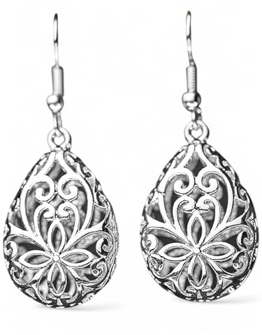 MadamLili - Ohrringe 1001 Nacht Silber Ornamenten - Versilbert - Rutschfest - Handgefertigt - Angenehmes Tragegefühl - Ohrhänger Set Orient Stil - Exklusive Schmuckbox