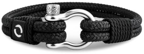 Mens Rope Bracelet - Stainless Steel Silver Shackle, Extremely Durable and Scratch Resistant Waterproof Paracord, Handmade, Nautical Wristband for Men, 7, Stainless Steel