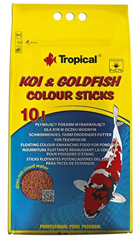 KOI&GOLDFISH COLOUR STICKS 10L / 800G - è un mangime galleggiante completo che esalta i colori per tutte le Koi colorate
