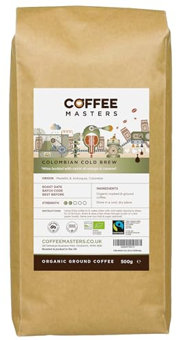 Coffee Masters Colombian Cold Brew Ground Coffee - 500g Light Roasted Espresso Bean - Organic, Single Origin, Fair Trade, 100% Arabica Coffee Beans