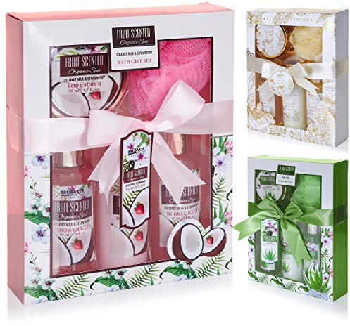 BRUBAKER Cosmetics Bade- und Dusch Set Kokosnuss und Erdbeer Duft - 5-teiliges Geschenkset