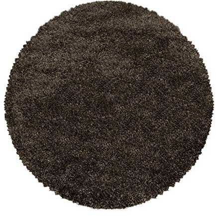 SIMPEX Shaggy Hochflor Teppich Braun 200 cm Rund Extra Weich & Waschbar Jute Rückseite für Fußbodenheizung, Einfarbig & Flauschig für Wohnzimmer & Schlafzimmer