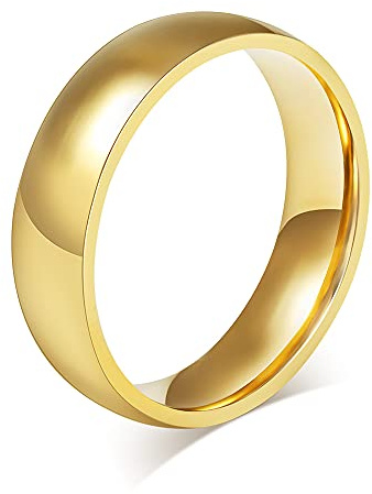 VNOX personnalisé personnalisé 6mm largeur plaqué or en acier inoxydable simple bande anneau de mariage bague pour femmes hommes, gravure gratuite, taille 66.5