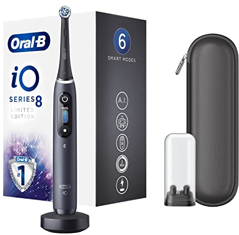 Oral-B iO – 8 limitierte Edition – Elektrische Zahnbürste, schwarz, 1 hochwertiger Bluetooth-Griff mit revolutionärer Magnettechnologie, 1 Bürste, 1 Schutzhülle