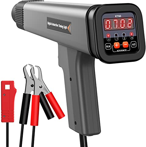 KZYEE KT60 Lampe Stroboscopique Allumage 12V Pistolet D'allumage Inductive 2/4 Temps Engine Timing Light avec Ecran LCD Pistolet Flash Portable Lampe Stroboscope pour Voiture, Moto, Marine