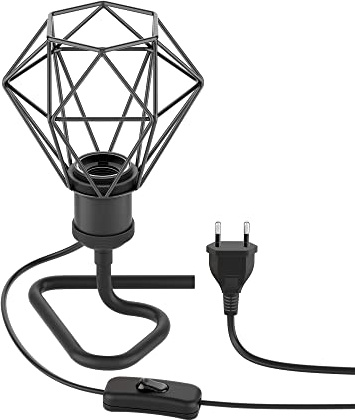 ledscom.de Tischlampe RETRA, Schalter, schwarz matt, E27 Fassung, Käfig-Schirm