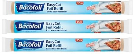 3 x EasyCut Aluminium Foil Refill Rolls Extra Tear & Heat-Resistant Perfect for Grilling Baking Roasting Wrapping Freezing – 30cm x 15m