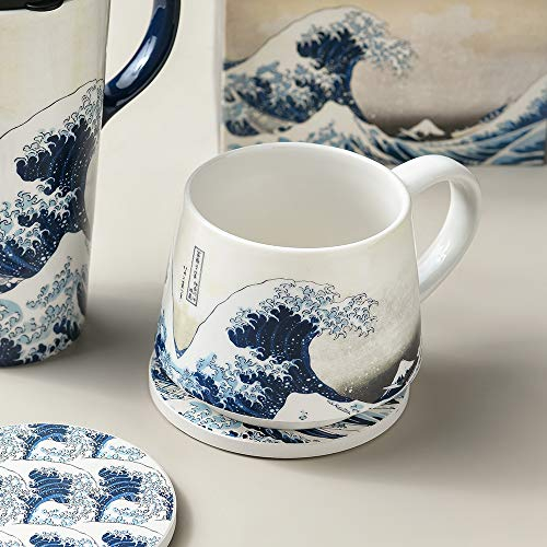 DUSVALLY Ceramic Mug The Great Wave Mug Ceramic Coffee Mug,Tea Cup with Handle and Gift Box 12oz,Wave (Without Coasters)