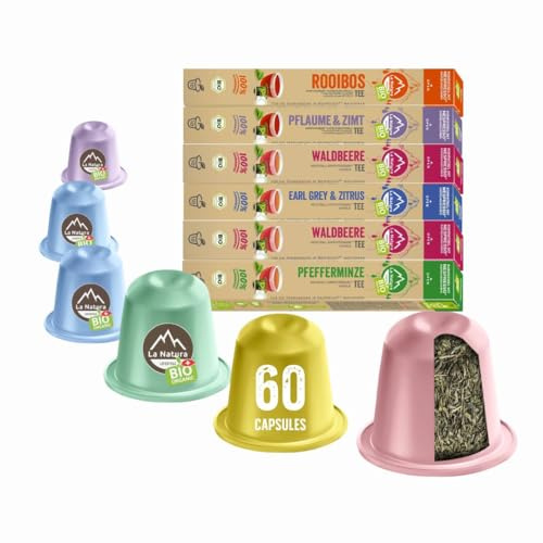 Lot de 60 capsules de thé bio - Compatible avec Nespresso - La Natura Lifestyle - Compostables industrielles