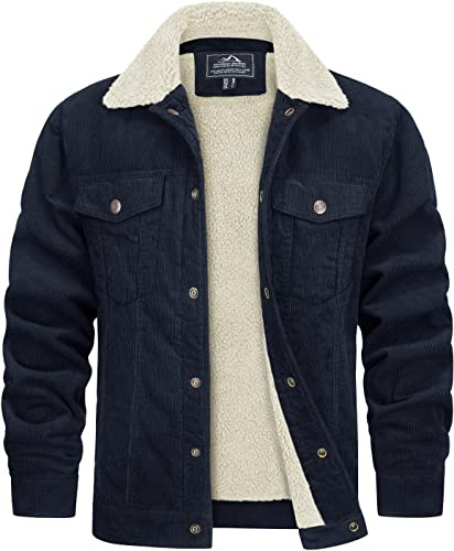 TACVASEN Herren Gefütterte Cordjacke Warme Übergangsjacke Winter Cargo Jacke mit weichem Komfortkragen