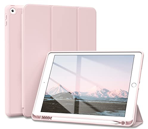 ZOYU Hülle für iPad 9./8./7. Generation 10,2 Zoll 2021/2020/2019 | Hülle mit Stifthalter für iPad 9/8/7 Gen 10,2, Weiche TPU Silikon Schutzhülle, Auto Schlaf/Wach, Stoßschutz, Rosa