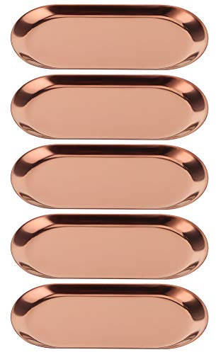 5 Stück Edelstahl-Dekorationstablett,ovales Handtuchtablett, Kosmetik-Schmuck-Aufbewahrungstablett, Kerzentablett, Teller-Organizer, für Parfüm-Kosmetik-Schmuck-Kerze(Roségold), Handtuch Tablett