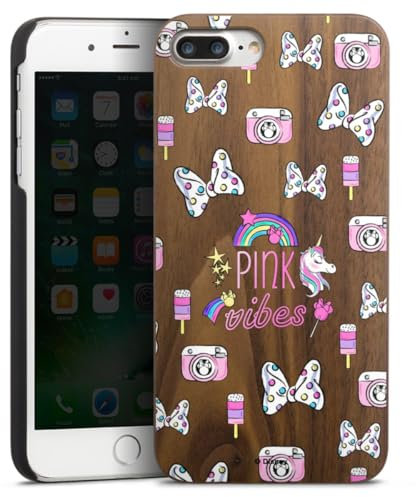 Coque en Bois Compatible avec Apple iPhone 8 Plus Coque en Bois veritable Coque de Protection en Bois Minnie Mouse Produit sous Licence Officielle Transparent