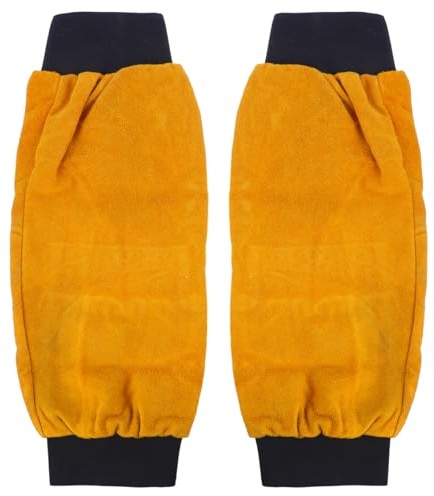 Cabilock - Manguitos de protección de cuero de vaca para soldadores resistentes al calor y a las llamas de manga larga para brazos antisalpicaduras para trabajos de soldadura