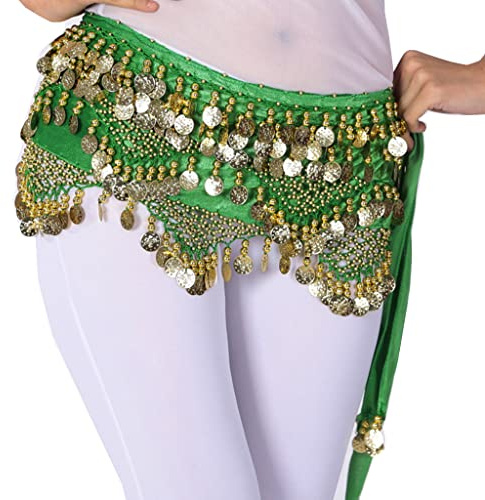 Wuchieal Women's Sweet Bellydance Hip Scarf with Gold Coins Skirts Wrap Noisy