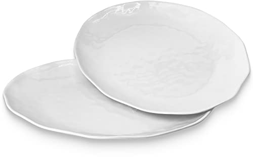 Yalin Plato ovalado grande para servir, bandeja de melamina de 16 pulgadas, ideal para restaurante, filetes, ensalada y todos los días, juego de 2 platos blancos