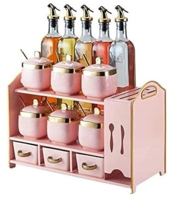 NTIYOU Oil and Vinegar Dispenser Glass Oil Bottles 500ml & Seasoning Jars Kitchen Seasoning Bottle & Kitchen Knife Stand,Oil Vinegar Bottle Pot Kitchen