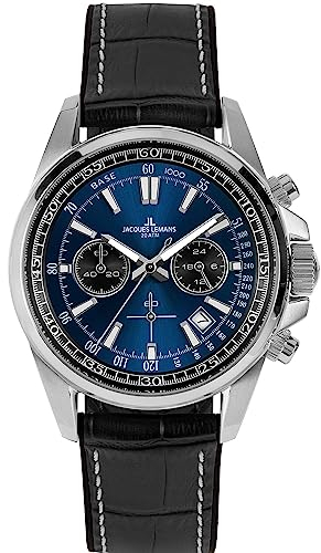 JACQUES LEMANS Herrenuhr Chronograph Ziffernblatt mit Sonnenschliff 1-2117S
