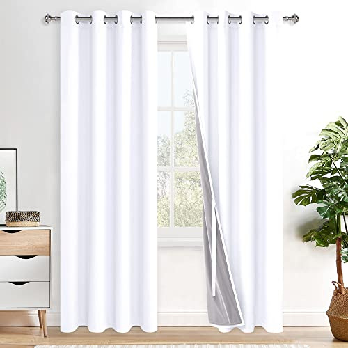 XWZO 100% Blickdicht Vorhänge Weiß, Doppellagige Dicker Verdunklungsvorhänge mit Ösen, Schallschutz Thermovorhänge 2er Set Schlafzimmer Gardinen, Blackout Curtain, 220x140 cm(HöhexBreite)