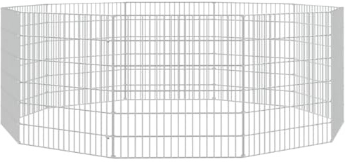 vidaxl Free Range Animal Enclosure - Galvanized Iron Rabbit Hutch/Pet Cage - 10 Panels 21.3x23.6 Silver