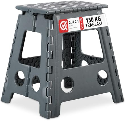 Relaxdays Klapphocker faltbar, Camping Hocker, großer Badhocker, bis 150 kg, Kunststoff, HxBxT: 39 x 39 x 32 cm, grau