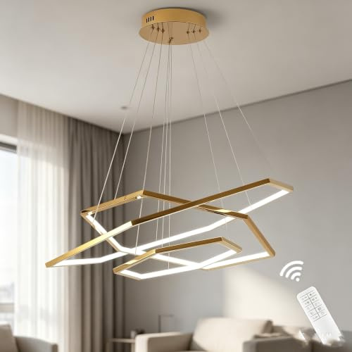 HvKvHvY Goldene LED-Deckenleuchte, Sechseckige Geometrische Pendelleuchte, Einstellbare Und Dimmbare Deckenleuchte FüR Wohnzimmer, Esszimmer, BüRo, Treppenhaus, Foyer, 40 + 60 + 80 Cm