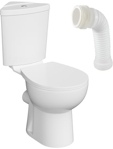 LAVITA Bartolini WC monobloc avec évier intégré, couvercle de toilette blanc avec système d'abaissement automatique, céramique sans rebord, cuvette de toilette debout