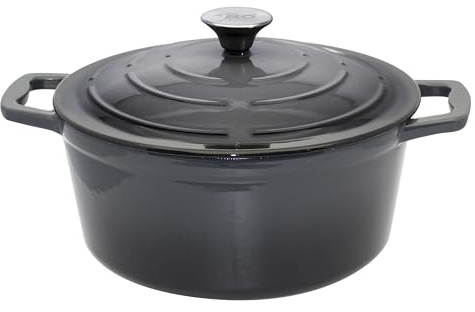 ELO Kochtopf basaltgrau 26 cm, Gusseisen - Induktion, emailliert | Rillenstruktur im Deckel, robust, Edelstahlknopf mit Silikonring, backofenfest