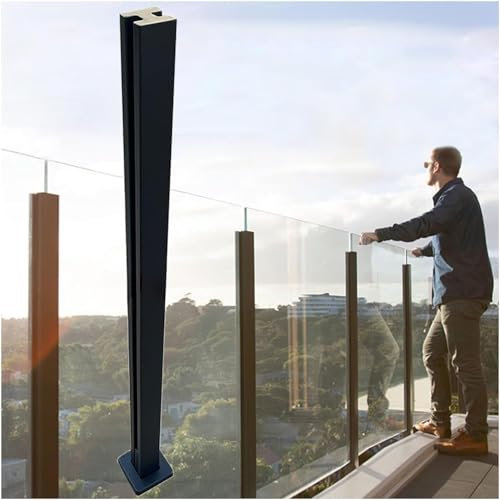 NAKEAH Aluminium Glass Balustrade Clamp, Floor Mounted Black Square Bar, No Handrail To Be Added(Color:Mid Post,Size:85cm)