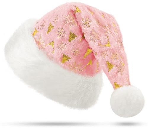 KONVINIT Weiße Weihnachtsmütze für Erwachsene, große Weihnachtsmütze aus Plüsch mit Pailletten, Plüsch-Weihnachtsmannmütze für Weihnachtsfeier oder Kostüm