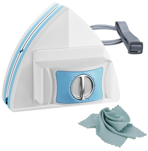 Magnetic Glass Cleaner Tools - Double Sided Windows Glass Cleaner Wiper for (5-25mm) Single Double Glass with 1 Pc Microfiber Cleaning Cloth 5-Files Adjustable Windshield Cleaner Tool for High-Rise