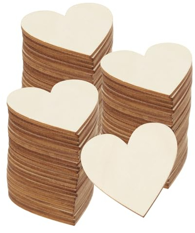 sourcing map 50pcs Unfinished Wooden Heart 2 x 2 x 0.1 Blank Wood Slices Cutouts Tiles for DIY Crafts Painting Coasters Home Decoration