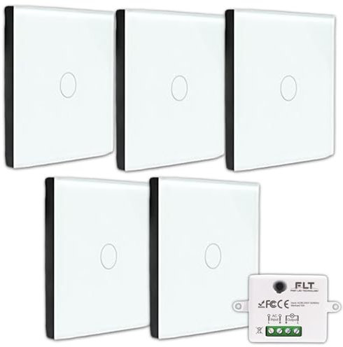 Kit de interruptor inalámbrico – 5 mandos a distancia de pared + 1 mini receptor empotrado – Va y viene sin trabajo – Mando a distancia – Interruptor de radio RF 433 Mhz