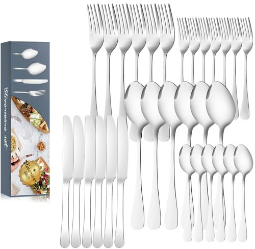 Yozexin 30 PCBesteck Set, Besteck Set 6 Personen, inkl Messer, Gabel, Löffel, Besteck Edelstahl Spiegelpoliert, für Haus/Party/Restaurant, Spülmaschinenfest