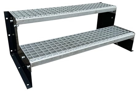SRM Design 2 Stufen Standtreppe Wangentreppe Gitterrosttreppe Außentreppe Industrietreppe Modell 2 anthrazit 18 cm Stufenhöhe, 110 cm Breite, 36 cm Höhe ohne Geländer
