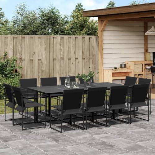 Homgoday Set da pranzo da giardino 13 pezzi textilene nero, sedia tavolo cucina esterno terrazza patio balcone mobili tipo 1