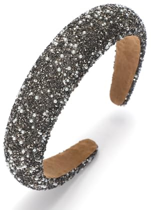 WANYI Haarreifen Damen Glitzer Haarreif mit Perlen 3cm Breit Haarschmuck Strass Pailletten Stirnbänder Headbands Modisch Haar Accessoire für Frauen Mädchen Abschlussball(Grau)
