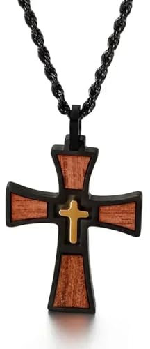 Halskette Ketten Schmuck Herren Frauen Anhänger Necklace Holzkreuz Anhänger Halsketten Für Männer
