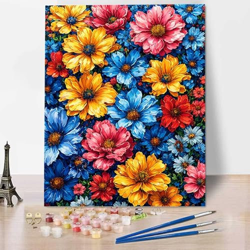 Crisantemo Kit de Pintura por Números para Adultos en Lienzo con Pigmento Acrílico, Pintar por Numeros Niños Pintura al Óleo DIY para Decoración del Hogar para con Pigmento Acrílico 40x50cm, Flor Z-7
