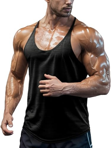 Agilelin Camiseta Tirantes de Gimnasio para Hombre,Tanktop Espalda en Y Finos,Tops de Entrenamiento de Secado Rápido（Black/L）