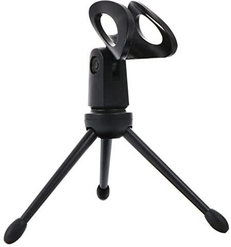 Supporto per Microfono da Tavolo Pieghevole, Stabile, 2 Pezzi | Plastica Nera, Base a Treppiede, Uso su Scrivania, Set Compatto e Portatile, Accessori per Microfono