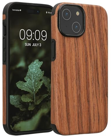 kwmobile Hülle kompatibel mit Apple iPhone 15 - Holz TPU Case Handy Schutzhülle - Backcover Cover Holz Maserung Braun