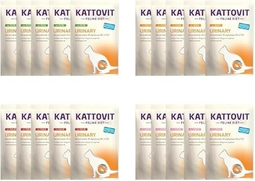 Kattovit Urinary Frischebeutel | Bundle | 4 Sorten | 20 x 85g | Pute, Huhn, Kalb & Lachs + Kattovit Urinary Cream Sachet GRATIS